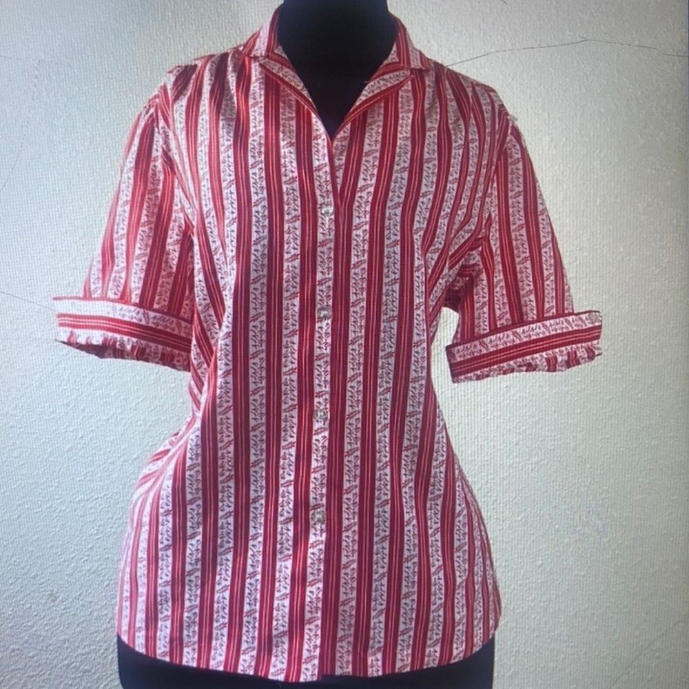 Vintage Lady Manhattan Made In Italy Striped Women Blouse Size 14